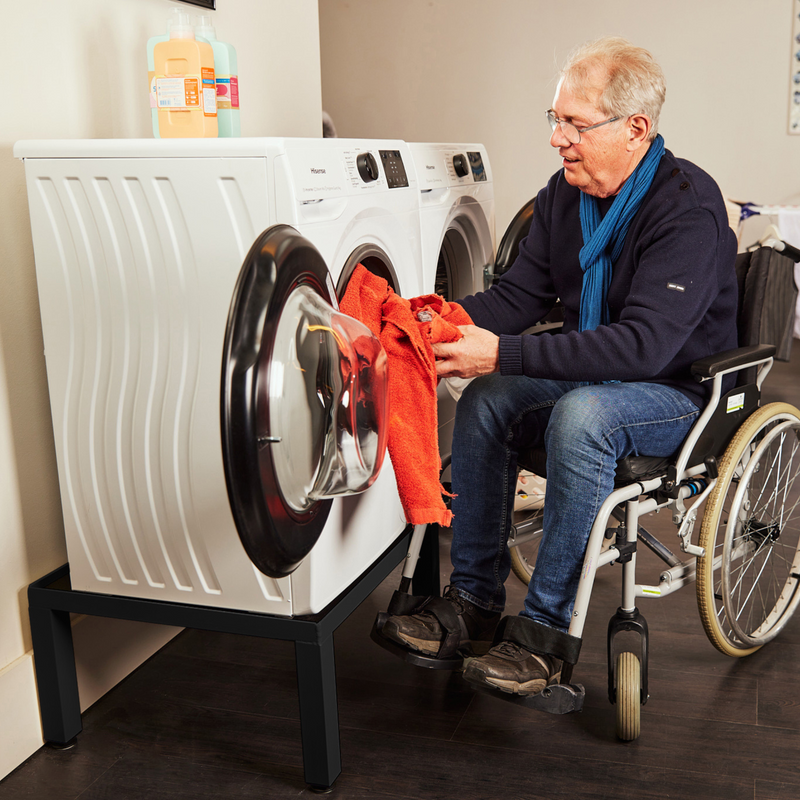 WassiStand Wasmachine Verhoger met Grip – Wasmachine Kast en Ombouw – Verhoging voor Wasmachine, Vaatwasser, Koelkast, Vriezer en Droger – Witgoed Verhoger - Met 6 Dempers – Poedercoating– Maximaal 750 kg – 122x61x34cm